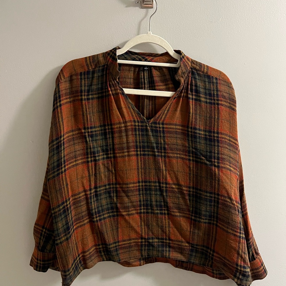 Madewell Plaid Orange and Black Women's Top
